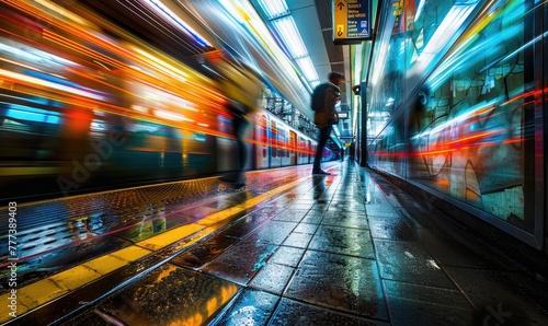 Blurred people on subway pl...