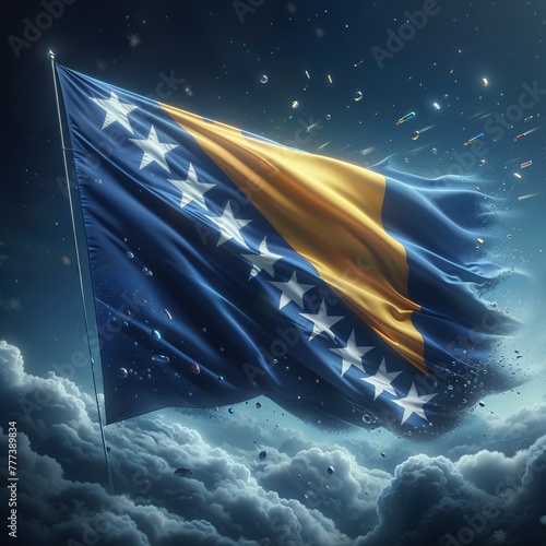 3D rendered Bosnia and Herzegovina flag, isolated on a clean background. High-quality, realistic depiction perfect for various uses. photo