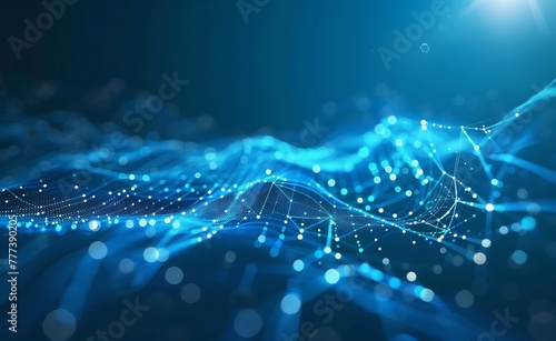 Abstract technology background with a network connection and data transfer on a blue vector illustration