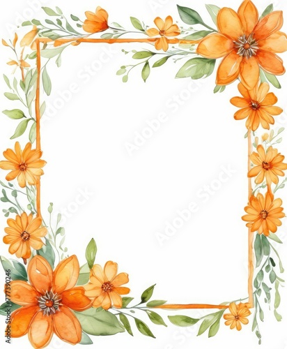 Infuse warmth into your design with our watercolor orange floral frame mockup. Radiant petals encircle the open space  ready for your content