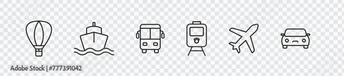 "Public Transportation Icon Set in Line Style: Transport Simple Black Style Symbol Sign for Apps and Website, Vector Illustration"