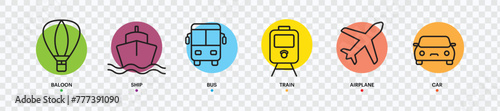 "Public Transportation Icon Set in Line Style: Transport Simple Black Style Symbol Sign for Apps and Website, Vector Illustration"