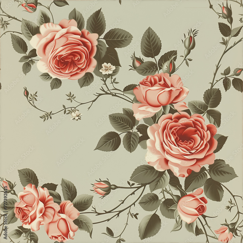 Vintage rose pattern with shades of pink on a muted background Stock ...