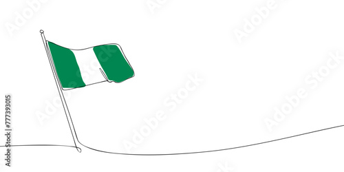 A single line drawing of a Nigerian flag. Continuous line Nigeria icon. One line icon. Vector illustration