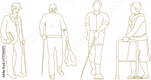 vector design sketch illustration of a silhouette of a person using a stick walking for completeness of the image