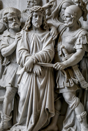 Saints Michael & Gudule cathedral, Brussels, Belgium. Tied Christ sculpture