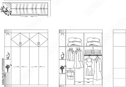 vector design sketch illustration of bedroom wardrobe interior furniture drawing