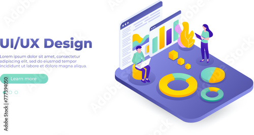 UI/UX design concept. Vector isometric illustration, ui concept for your website. Data analysis, management, SEO, online shopping and startup business. Vector EPS 10 © The Best Stocker