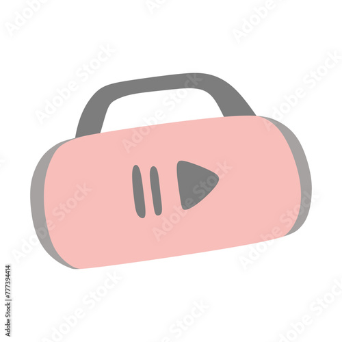 Flat Sound system or Loudspeakers for music or other. Vector Cartoon Illustration Isolated on White. Pink Soundbar for Picnic Party, Outside Music Equipment. Graphic Design, Element for Card, Sticker