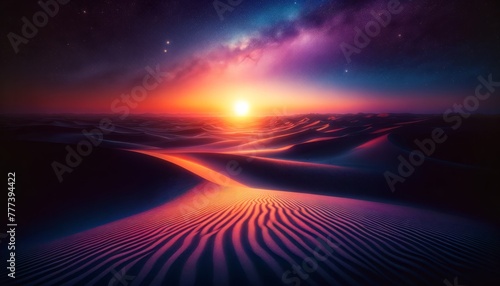 "Twilight Mirage" is the second piece in the "Sands of Time" series, a wide-format abstract wallpaper that captures the enchanting transition of desert twilight.
