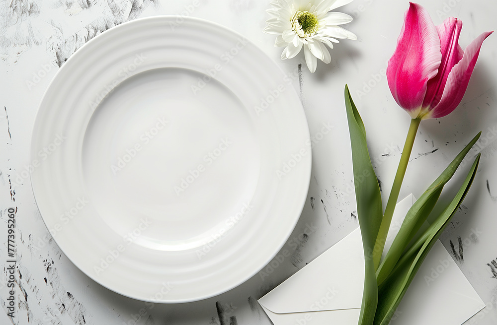 Tulips, plates, white plates, studio shoots, spring, spring flowers Tulips, plates, white plates, studio shoots, spring, spring flowers
