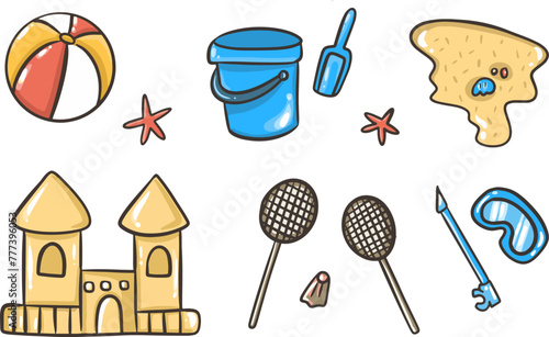 Set for a beach holiday. Cartoon Vector Illustration