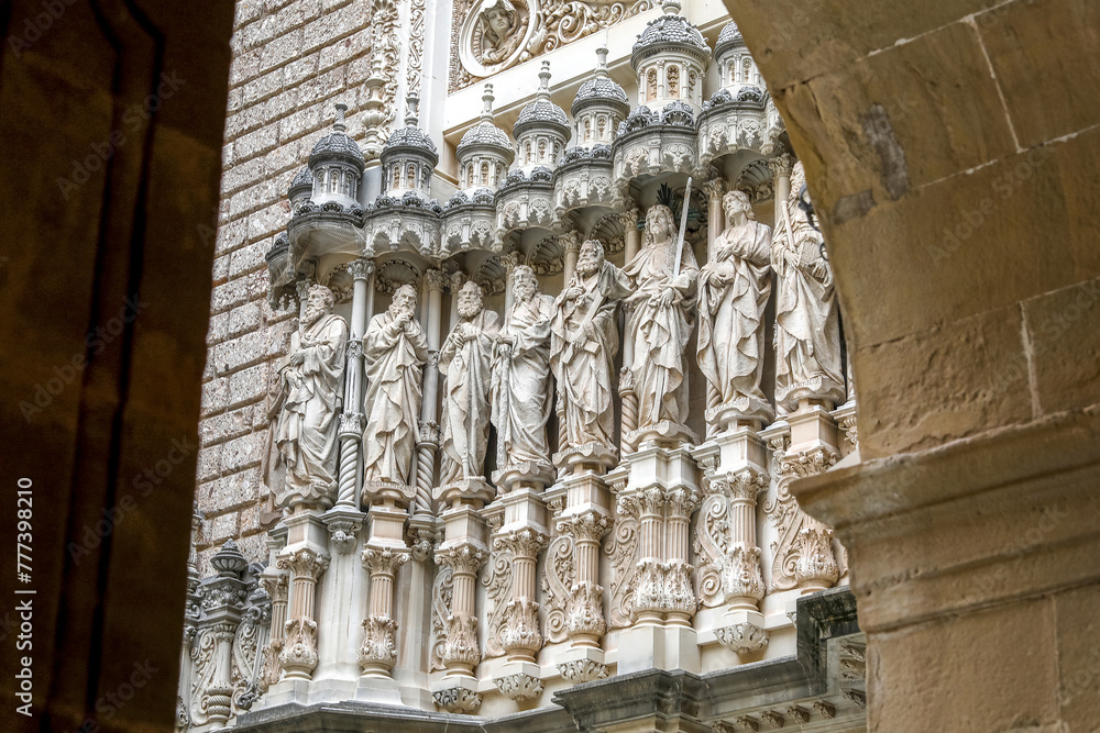 Montserrat monastery, Catalonia, Spain. Statues over the church door