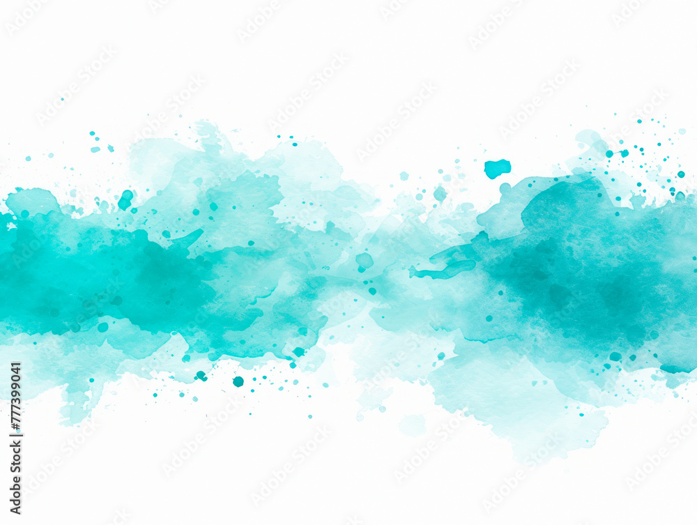 Vibrant watercolor stroke with turquoise splashes on textured white background. Artistic creativity concept. Generative AI
