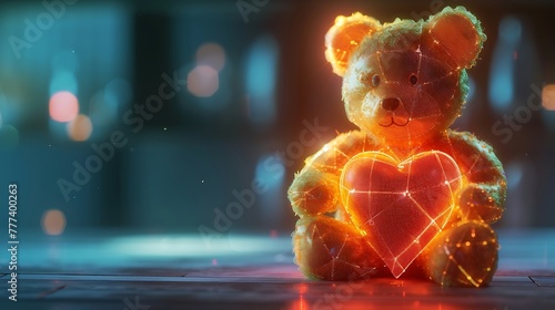 a captivating digital rendering of a lovable orange teddy bear with a heart, incorporating transparency using AI attractive look