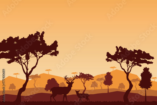 Safari animals silhouette at sunset  vector