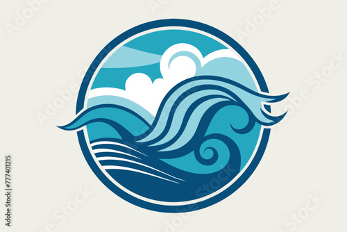 Water and ocean wave line art logo vector illustration. Oriental style graphic design