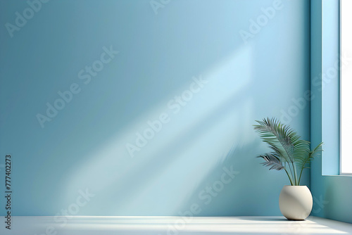 Light & Focus: Minimalist Light Blue Background with Soft Window Light for Product Showcase © Eranga