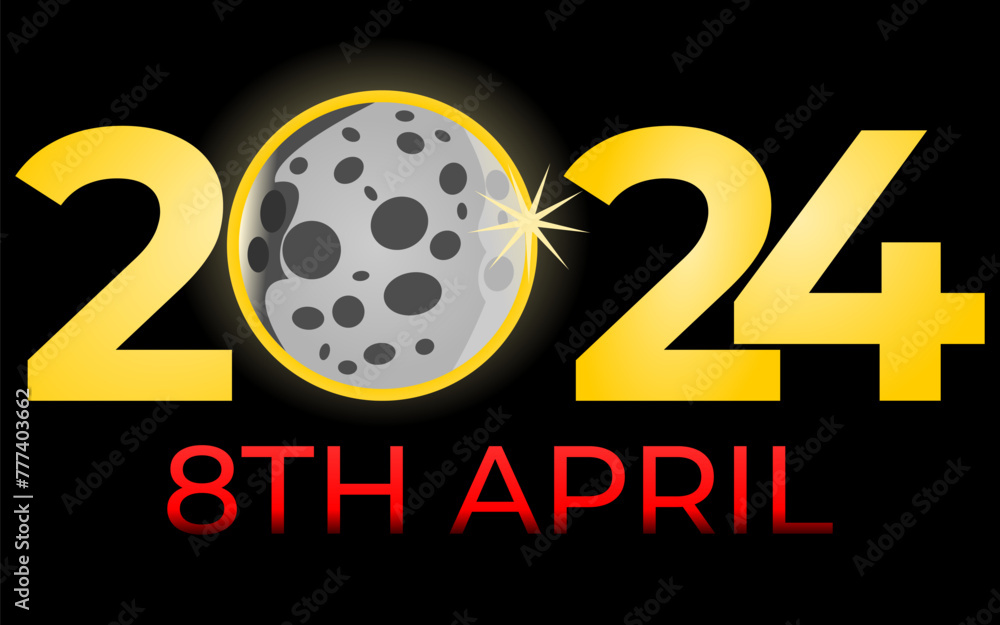 total eclipse, eclipse solar, total solar eclipse April 8 2024 vector