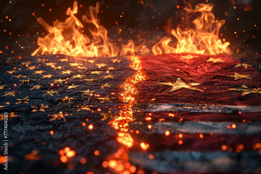 Flare-up confrontation: USA, China flags ignited Flare-up confrontation: USA, China flags ignited