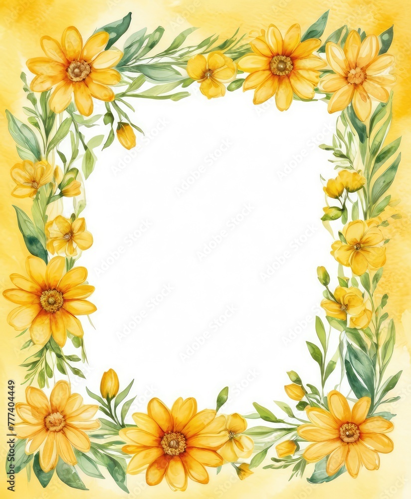 Add a touch of sunshine to your design with our vibrant yellow floral frame mockup. Let your text or photo shine in the center of nature's beauty