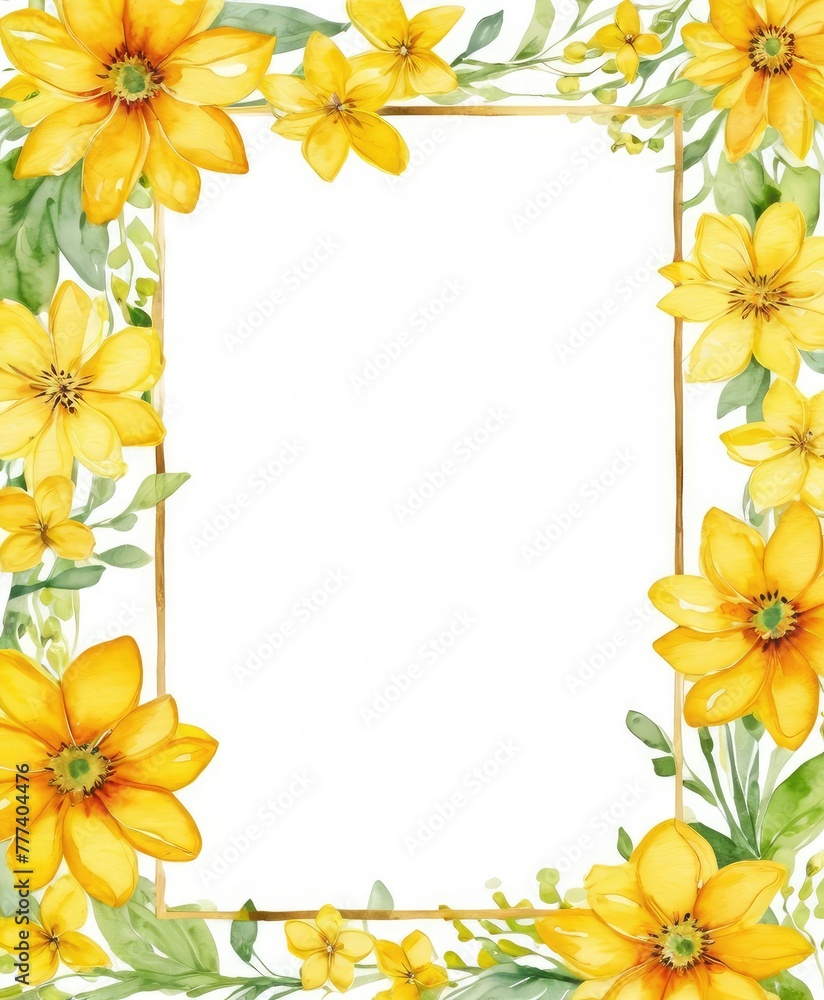 Add a touch of sunshine to your design with our vibrant yellow floral frame mockup. Let your text or photo shine in the center of nature's beauty