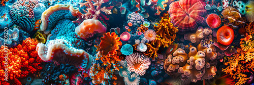 Eine Collage aus unter Wasser Welt, Pilzen und Organismen Elementen. photo