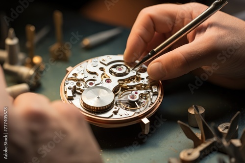 Watch construction Meticulous construction of a Swiss watch, Close-up of delicate mechanical watch internal structure, AI generated