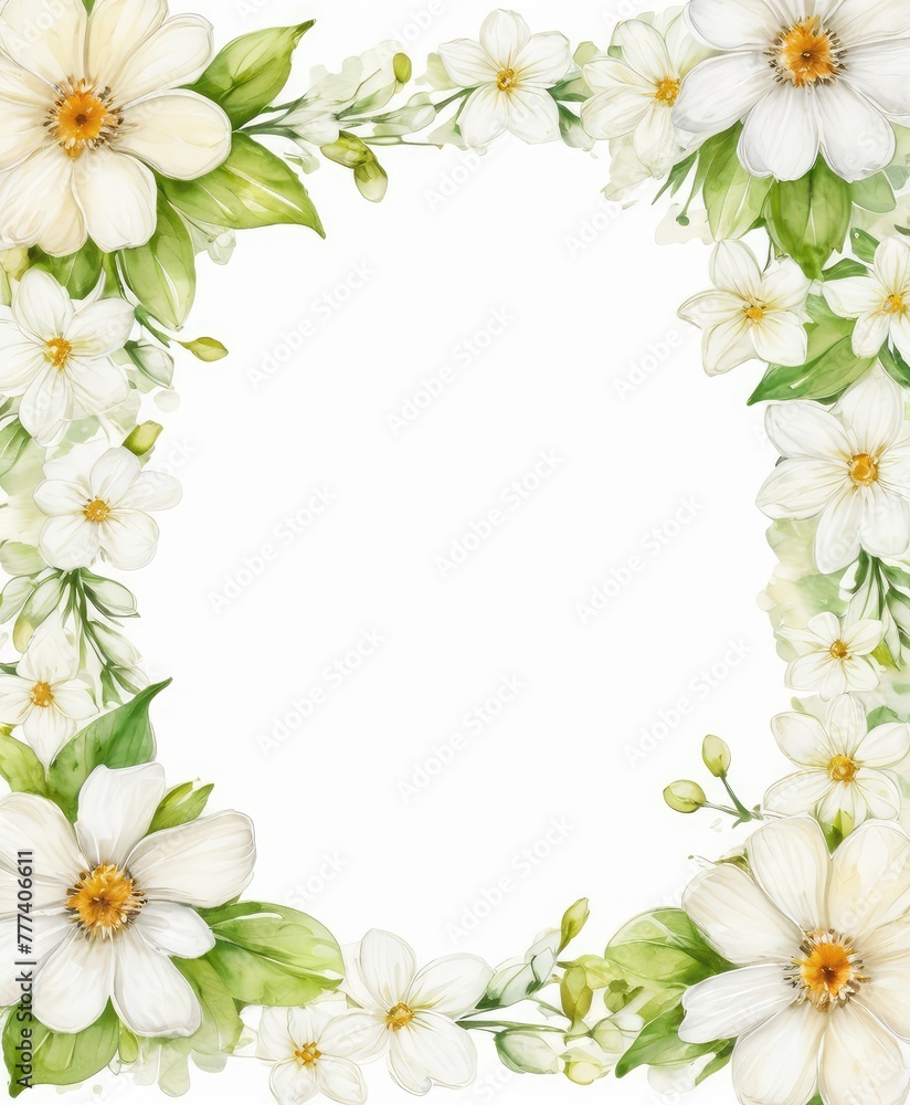 Experience simplicity with our watercolor white floral frame mockup. Pure blossoms encase the space, ready for your text or photo