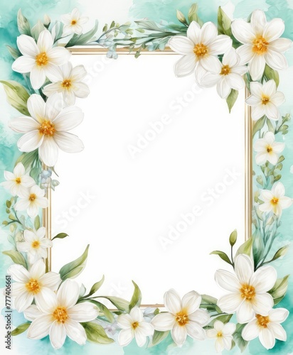 Experience simplicity with our watercolor white floral frame mockup. Pure blossoms encase the space  ready for your text or photo