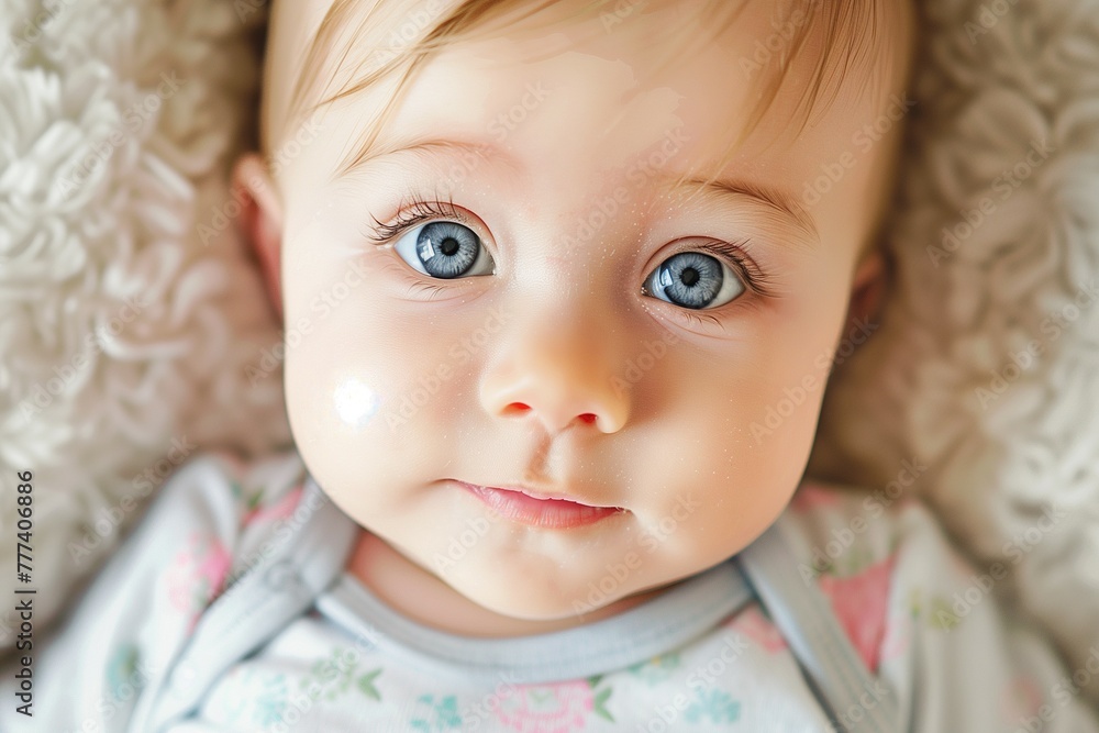 Close-up of an infant baby gazing at the camera with wide-eyed wonder. Close-up of an infant baby gazing at the camera with wide-eyed wonder.