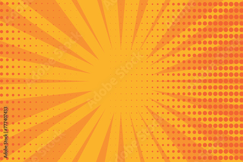 Pop art orange comic cover. Stripe and dotted bright background in retro style. Vector illustration