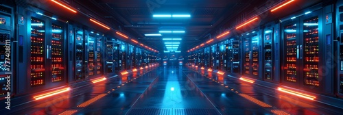 Innovative data center layout, sleek server room design photo