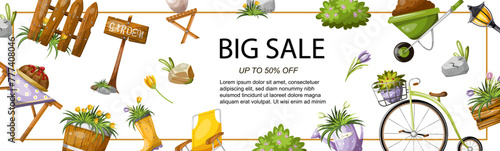 Banner flyer, sale of goods for summer cottage garden vegetable garden