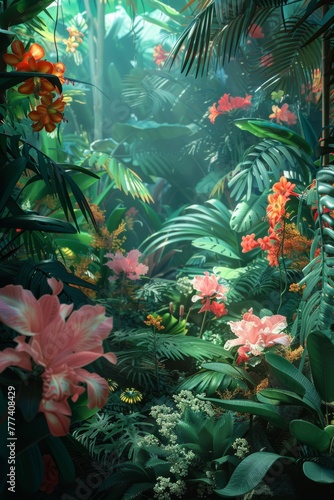 plants and flowers in the nature ambience realistic  futuristic 