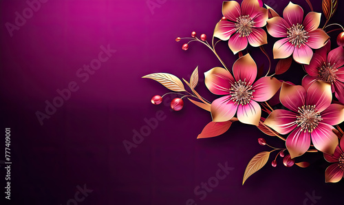 Abstract Gold and Pink Floral Background with Copy Space for Text