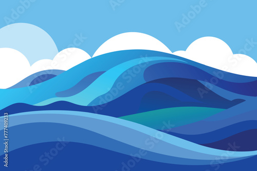 Blue Ocean wave landscape. Creative minimalist modern paint and line art print. Abstract contemporary aesthetic backgrounds landscapes. with Ocean  sea  hill  vector illustrations
