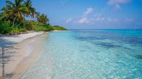 The beautiful and serene beaches of the Maldives, with crystal-clear waters, white sands,