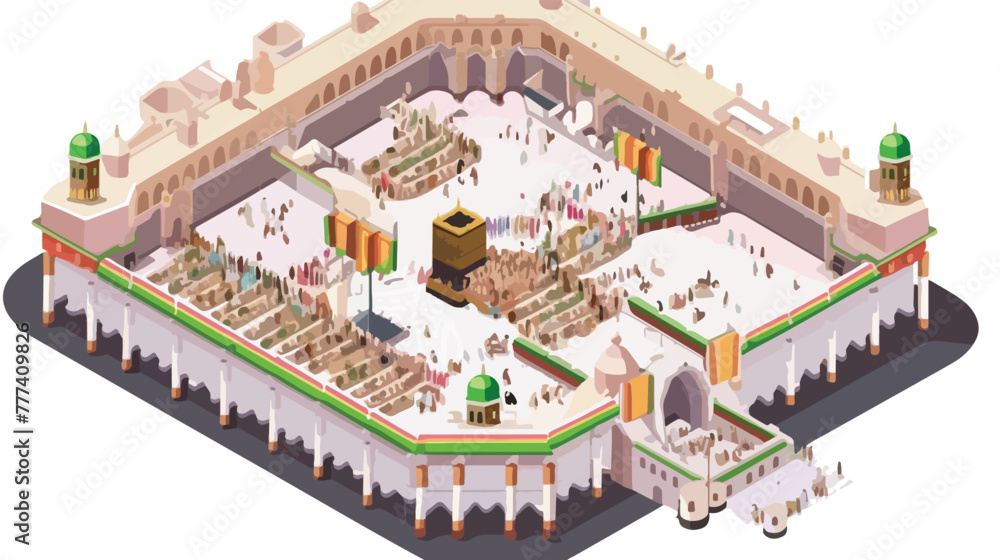 Isometric Illustration of Hajj Muslim Pilgrimage on