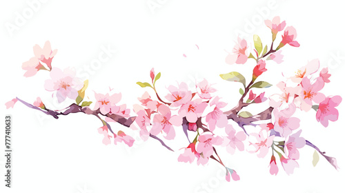 Japanese Cherry tree blossom. Watercolor 2d flat ca © iclute3