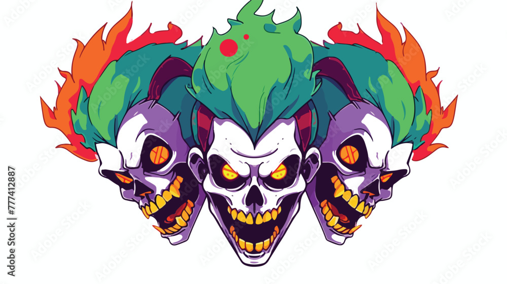 Joker skull with playing little three head joker sk