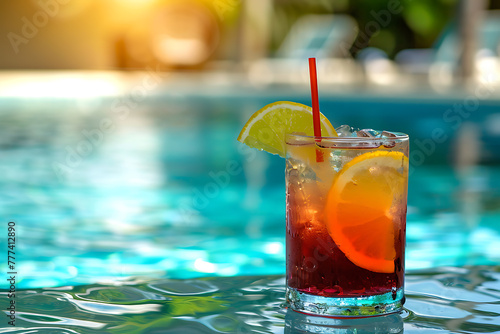 A refreshing cocktail rests on the edge of a sparkling pool, offering a tantalizing sip of luxury relaxation