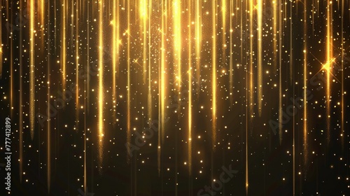 illustration Abstract shining golden vertical lighting lines on dark background. Luxury design style. sparkling lighting effect with copy space for text. Ai generated