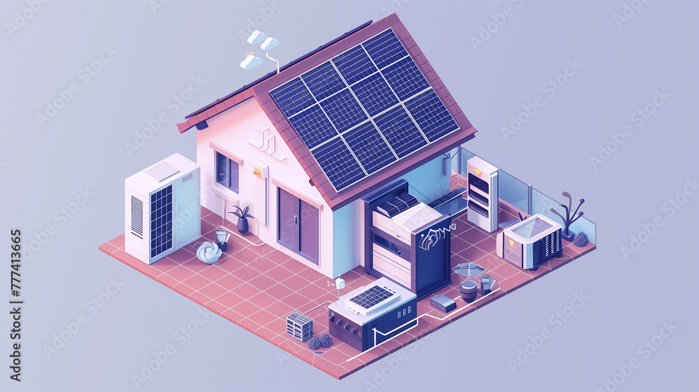 Isometric solar power grid. Isometric solar power grid.