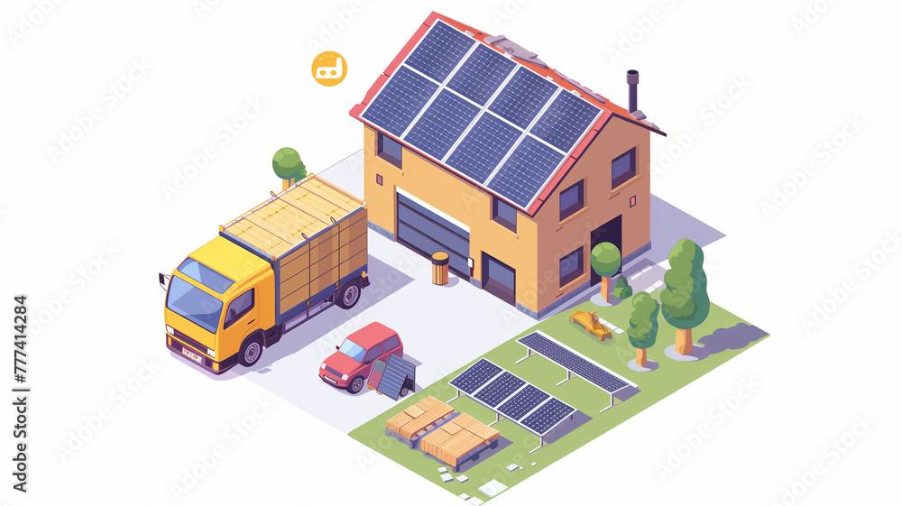 Isometric solar-powered warehouse. Isometric solar-powered warehouse.