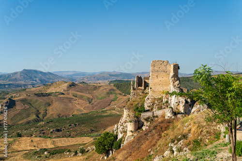 Pietraperzia, Sicily, Italy. Castello di Pietraperzia - castle, landmark. Summer sunny day