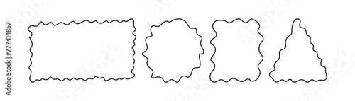 Doodle wavy curve edge frame. Hand drawn wave rectangle and circle borders. Brush text boxes with editable stroke. Vector illustration isolated on white background