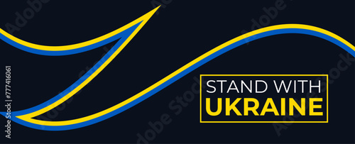 stand with ukraine text on map of ukraine and ribbon nation flag roll wave make heart shape vector design. stop war, ukraine russia invasion conflict modern creative banner, sign. vector illustration 