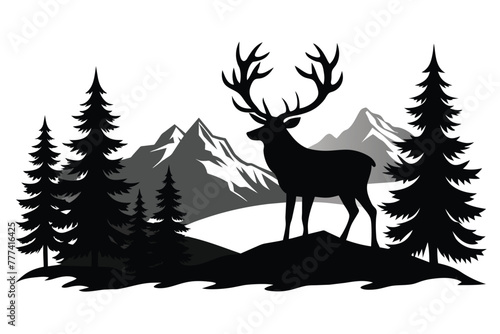 wildlife elk in forest nature landscape silhouette vector illustration design