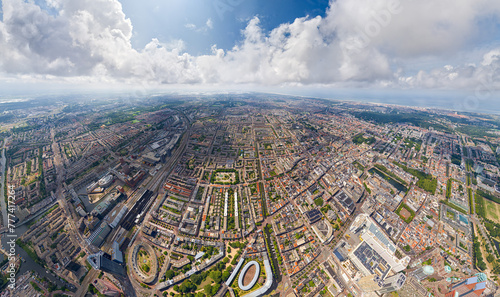 The Hague, Netherlands. Panorama of the summer city in clouds weather. HEAD OVER SHOT. Aerial view © nikitamaykov